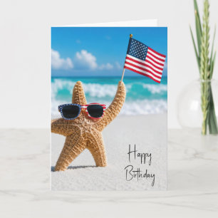 Birthday Starfish Waving the American Flag Card