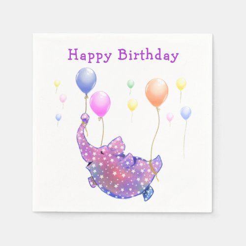 Birthday Starry Elephant Flying Colorful Balloons Napkins