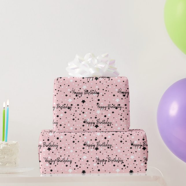 Birthday Stars On Blush Pink Wrapping Paper (Party Gifts)