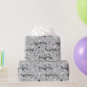 Birthday Stars On Gray Wrapping Paper