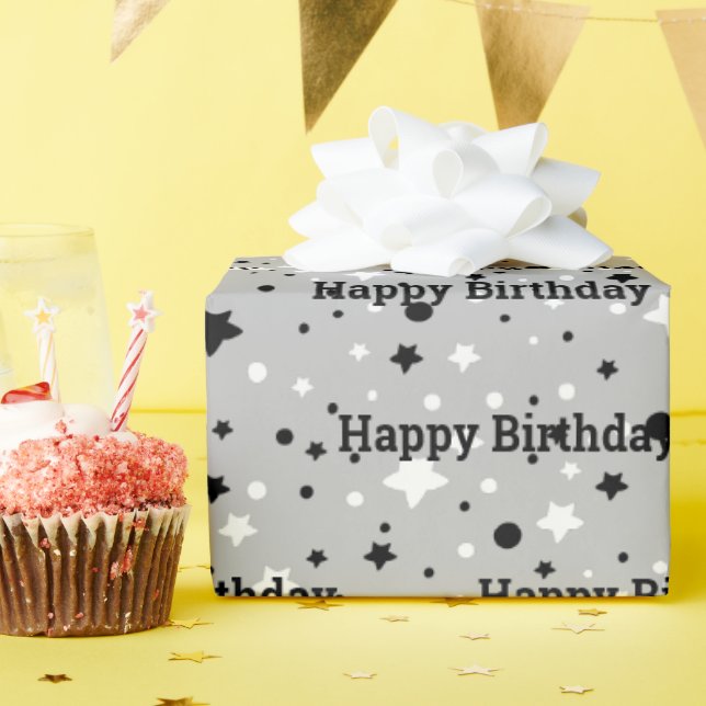 Birthday Stars On Gray Wrapping Paper (Birthday Party)