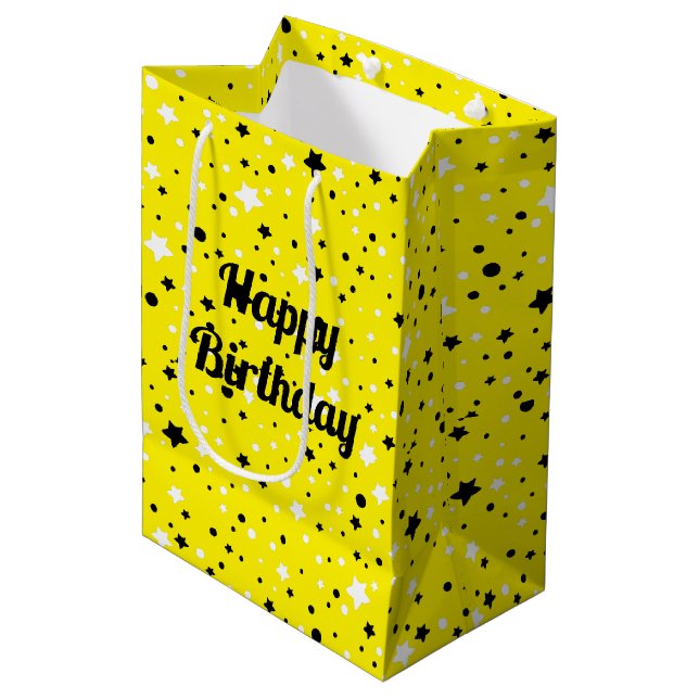 birthday stars on yellow medium gift bag (Front Angled)