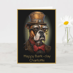 Birthday Steampunk Boxer Dog Custom Name Text 117 Card