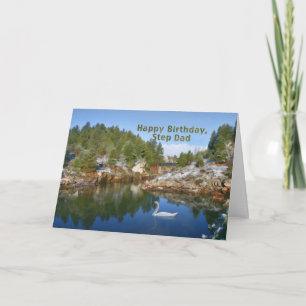 Birthday, Step Dad, Mountain Lake, Swan, Card