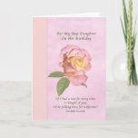Birthday, Step Daughter, Peace Rose Card<br><div class="desc">This birthday greeting for a step daughter is a soft and dreamy floral design. A pink and yellow Peace Rose is shown on a background of muted pink. A wide vertical border in a pinkish yellow hue is on the left side of the image. A quote from an old Swedish...</div>