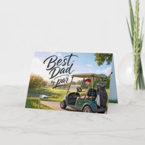 Birthday Stick Figure Dad Golfer in a Golf Cart Card