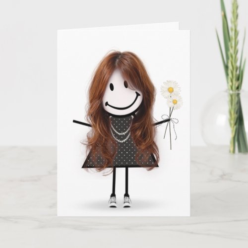 Birthday Stick Figure Girl for Friend  Card