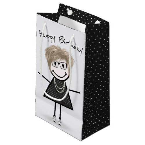 Birthday Stick Figure Girl In Sneakers Small Gift Bag