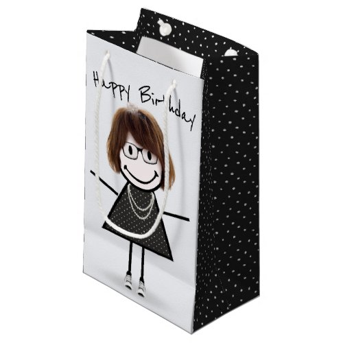 Birthday Stick Figure Girl In Sneakers   Small Gift Bag