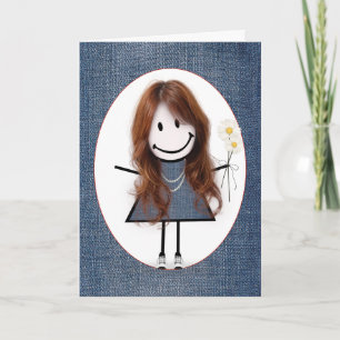 Birthday Stick Figure Girl with Daisies Card