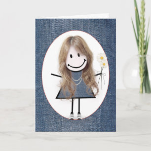 Birthday Stick Figure Girl with Daisies Card