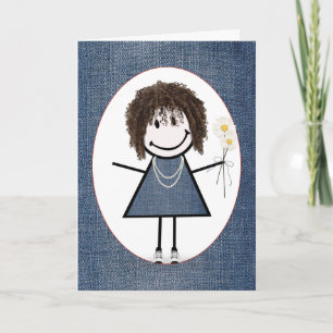 Birthday Stick Figure Girl with Daisies Card