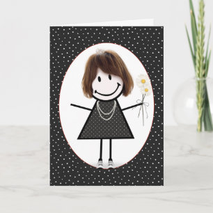 Birthday Stick Figure Girl with Daisies   Card