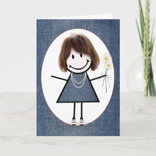 Birthday Stick Figure Girl with Daisies Card