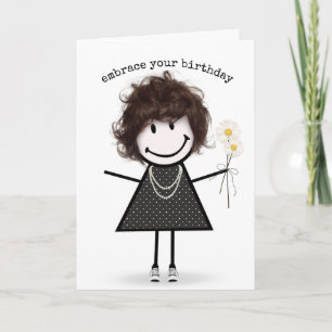 Birthday Stick Figure Girl with Daisies  Card