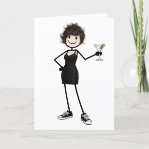 Birthday Stick Figure Girl with Martini Card