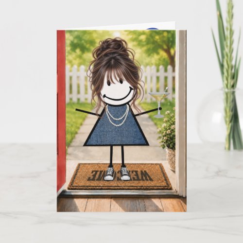 Birthday Stick Figure Girl with Martini Card