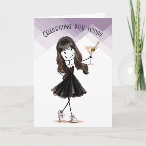 Birthday Stick Figure Girl with Martini Card