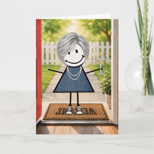 Birthday Stick Figure Girl with Martini Card