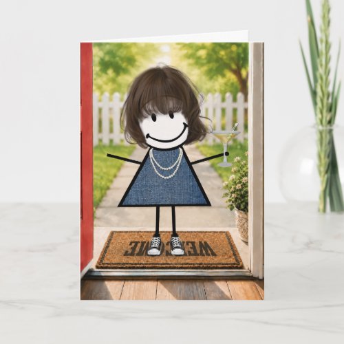 Birthday Stick Figure Girl with Martini Card