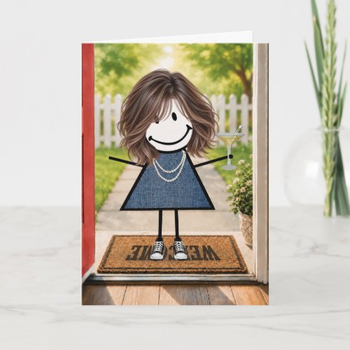 Birthday Stick Figure Girl with Martini Card
