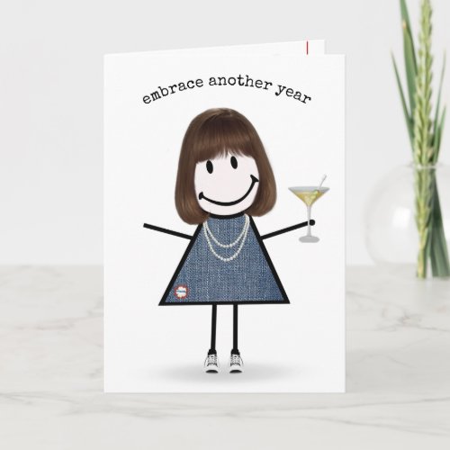 Birthday Stick Figure Girl with Martini Card