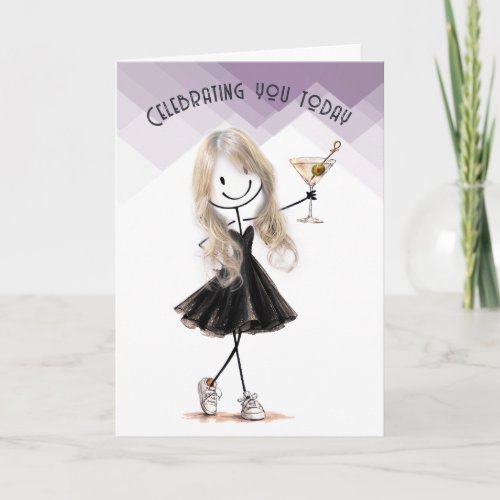 Birthday Stick Figure Girl with Martini Card