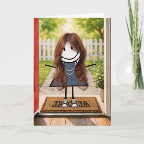 Birthday Stick Figure Girl with Martini Card