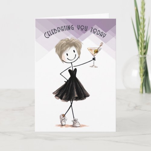 Birthday Stick Figure Girl with Martini Card