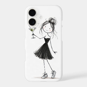 Birthday Stick Figure Girl with Martini iPhone 17 Case