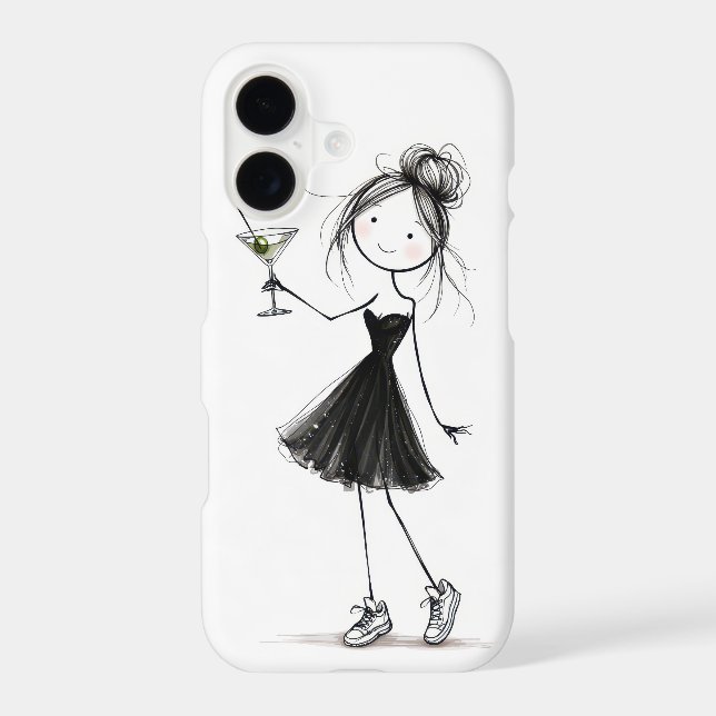 Birthday Stick Figure Girl with Martini iPhone Case (Back)