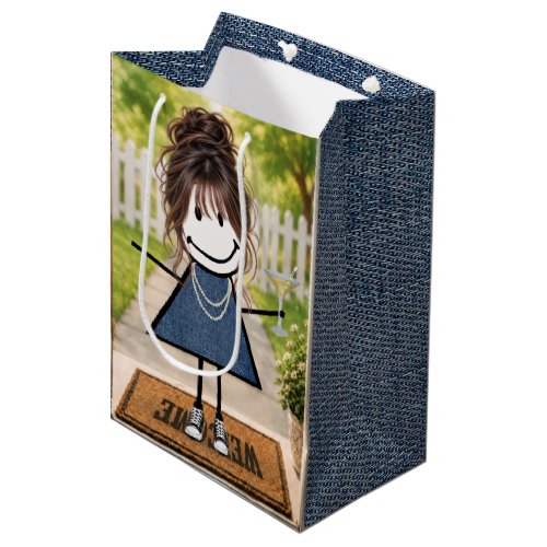 Birthday Stick Figure Girl with Martini Medium Gift Bag