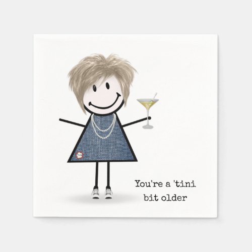 Birthday Stick Figure Girl with Martini Napkins