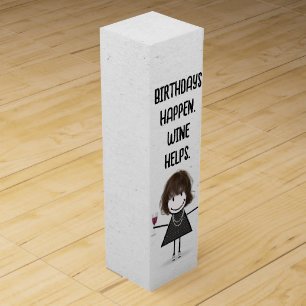 Birthday Stick Figure Girl with Red Wine Box
