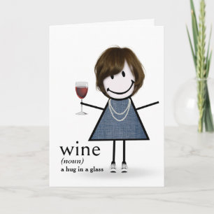 Birthday Stick Figure Girl With Red Wine Card