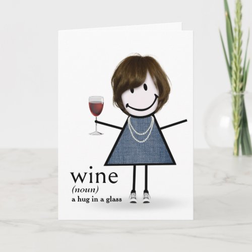 Birthday Stick Figure Girl With Red Wine Card