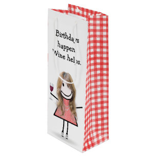 Birthday Stick Figure Girl with Red Wine  Gift Bag