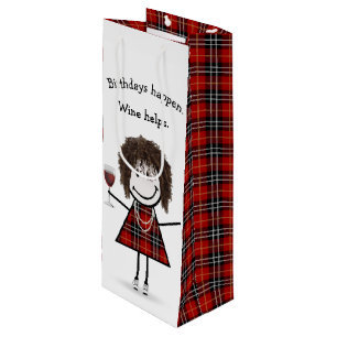 Birthday Stick Figure Girl with Red Wine   Gift Bag