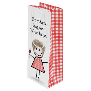 Birthday Stick Figure Girl with Red Wine   Gift Bag