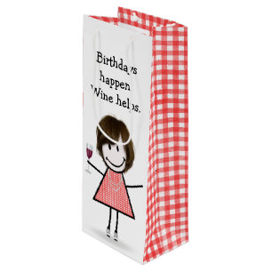 Birthday Stick Figure Girl with Red Wine   Gift Bag