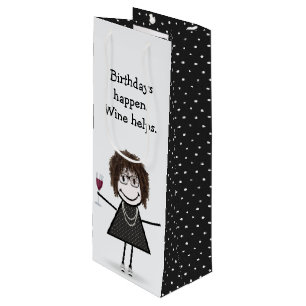 Birthday Stick Figure Girl with Red Wine Glass Gift Bag
