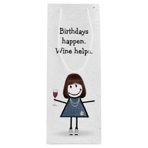 Birthday Stick Figure Girl with Red Wine Glass Win Wine Gift Bag