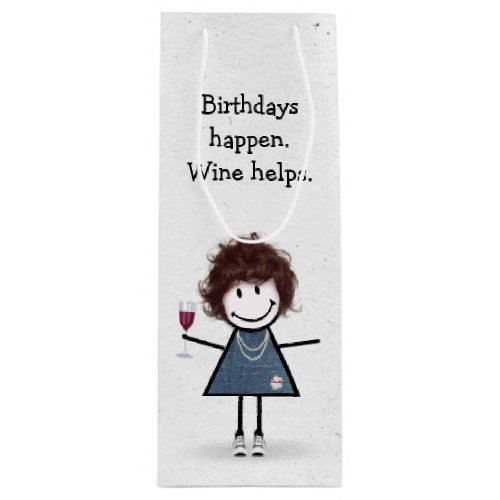 Birthday Stick Figure Girl with Red Wine Glass Wine Gift Bag