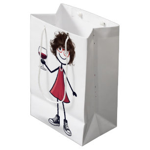 Birthday Stick Figure Girl with Red Wine Medium Gift Bag