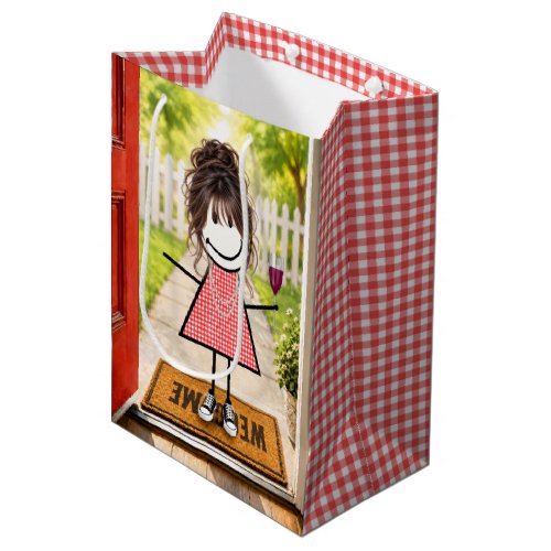 Birthday Stick Figure Girl with Red Wine Medium Gift Bag