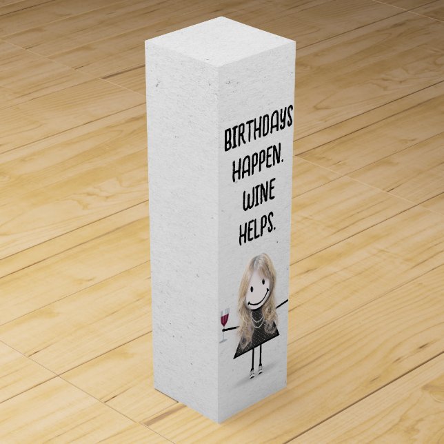 Birthday Stick Figure Girl with Red Wine Wine Box (Front)