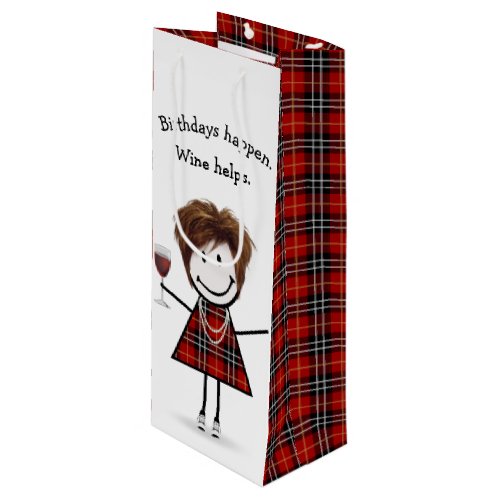 Birthday Stick Figure Girl with Red Wine   Wine Gift Bag