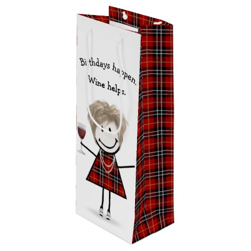 Birthday Stick Figure Girl with Red Wine   Wine Gift Bag