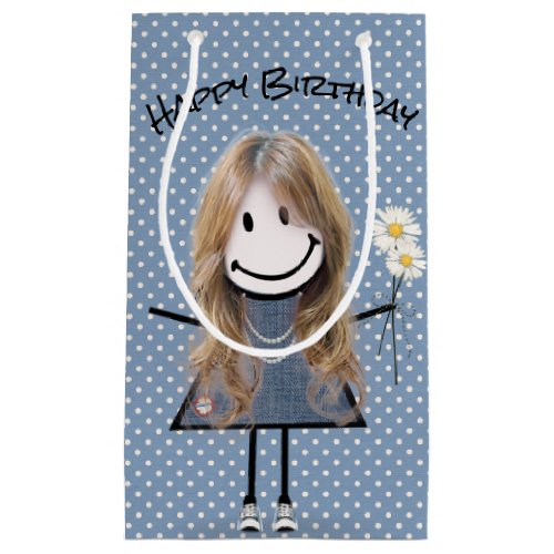Birthday Stick Figure Girl With Sneakers On Dots Small Gift Bag