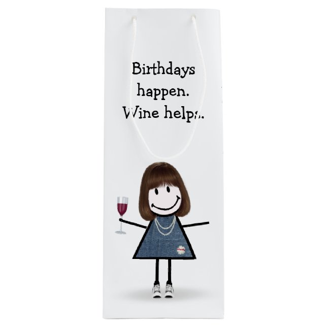 Birthday Stick Figure Girl with Wine  Gift Bag (Front)